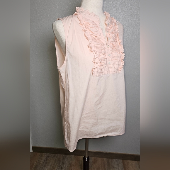J Crew Cotton Pale Pink Pastel Ruffled Sleeveless Pink Top with ruffle neck 16 - Picture 5 of 13